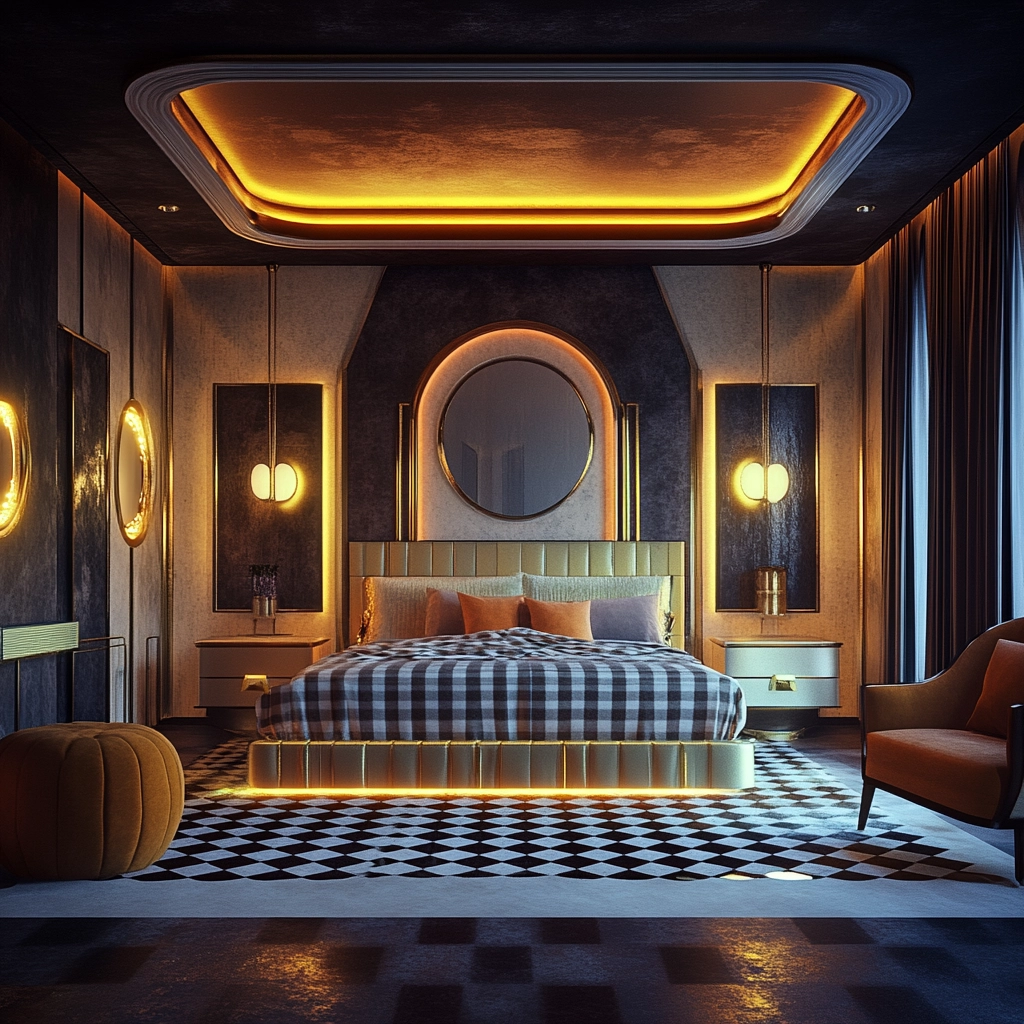 checkered carpet bedroom 46