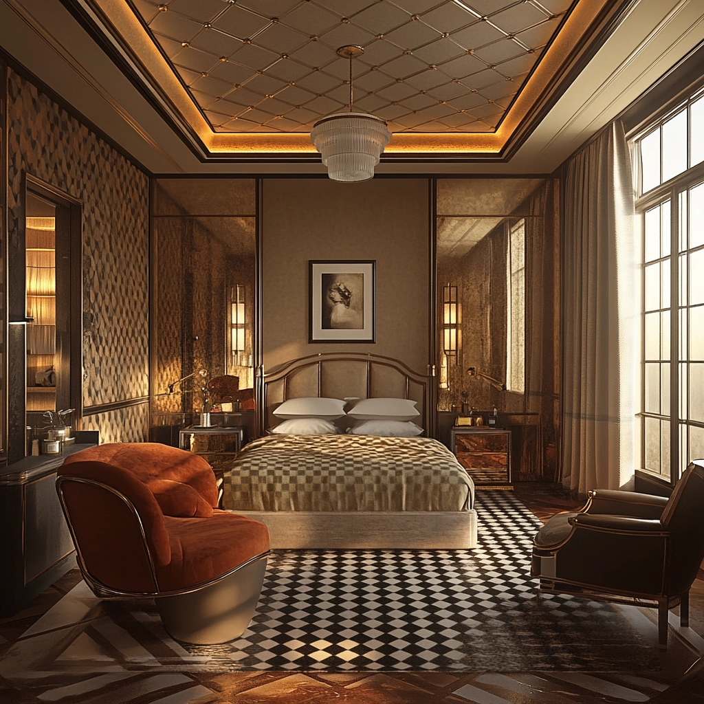 checkered carpet bedroom 48