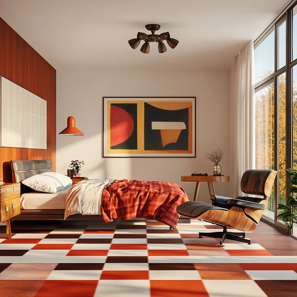 checkered carpet bedroom 49