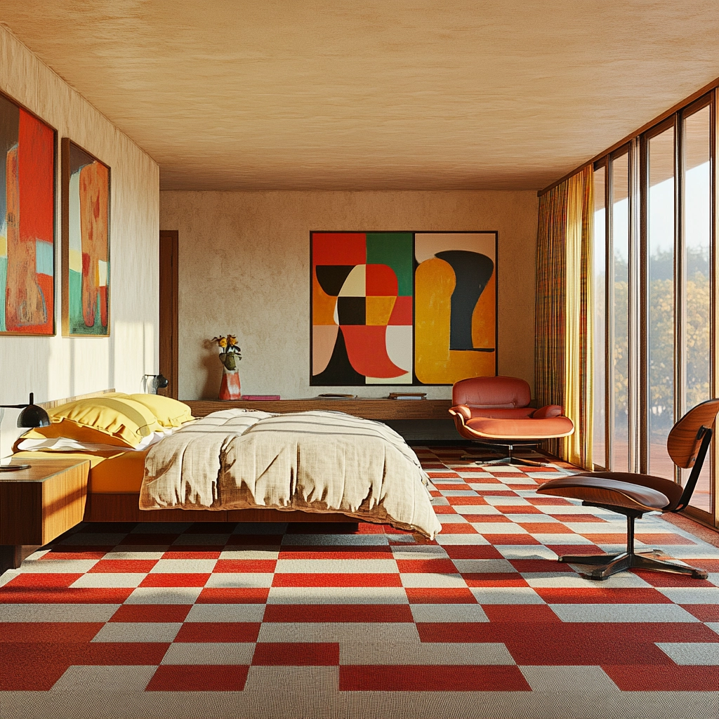checkered carpet bedroom 50