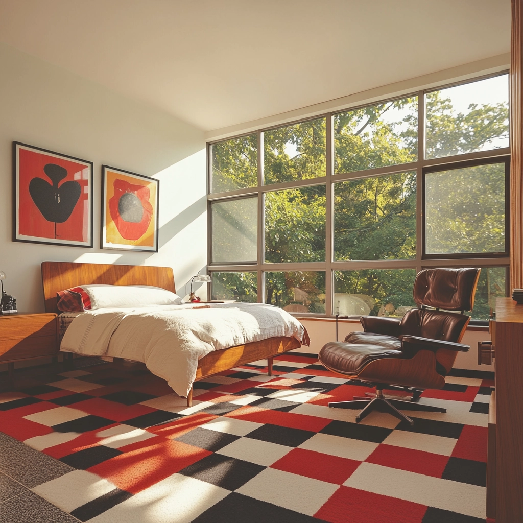 checkered carpet bedroom 51