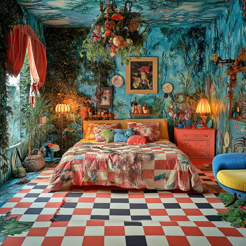 checkered carpet bedroom 53