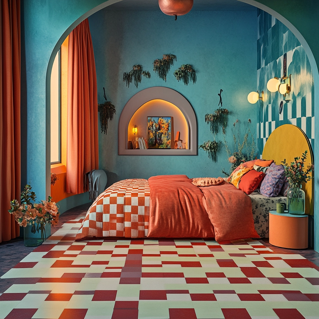 checkered carpet bedroom 54