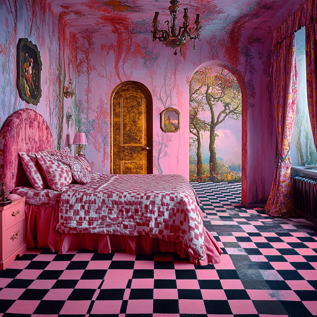 checkered carpet bedroom 56