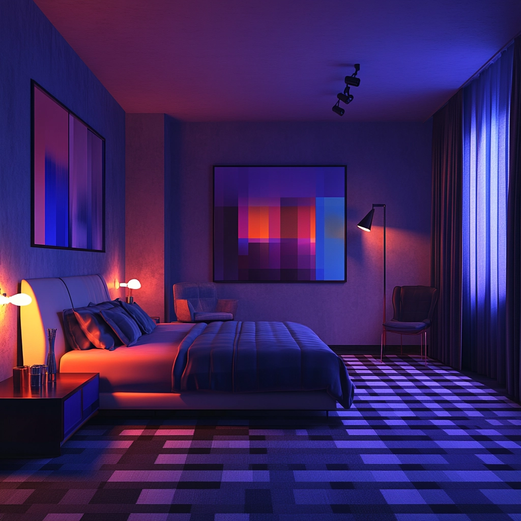 checkered carpet bedroom 61