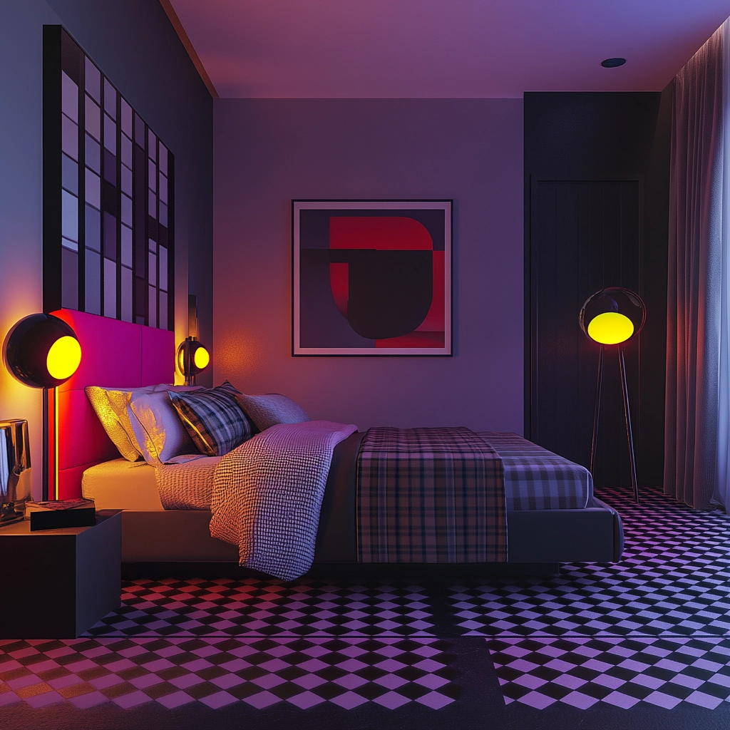 checkered carpet bedroom 62