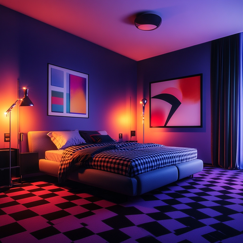 checkered carpet bedroom 63