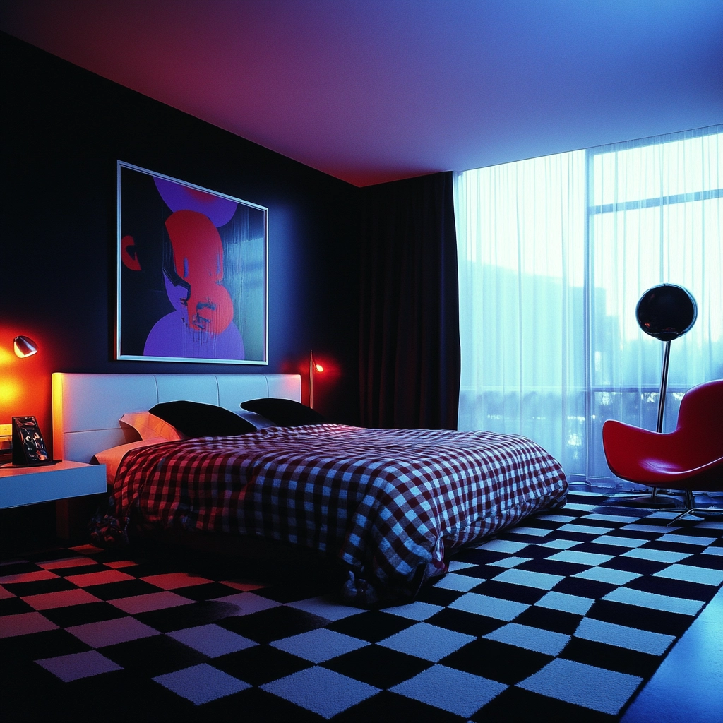 checkered carpet bedroom 64