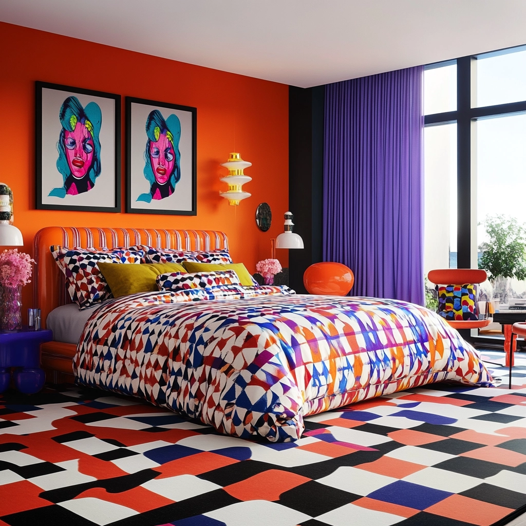 checkered carpet bedroom 77