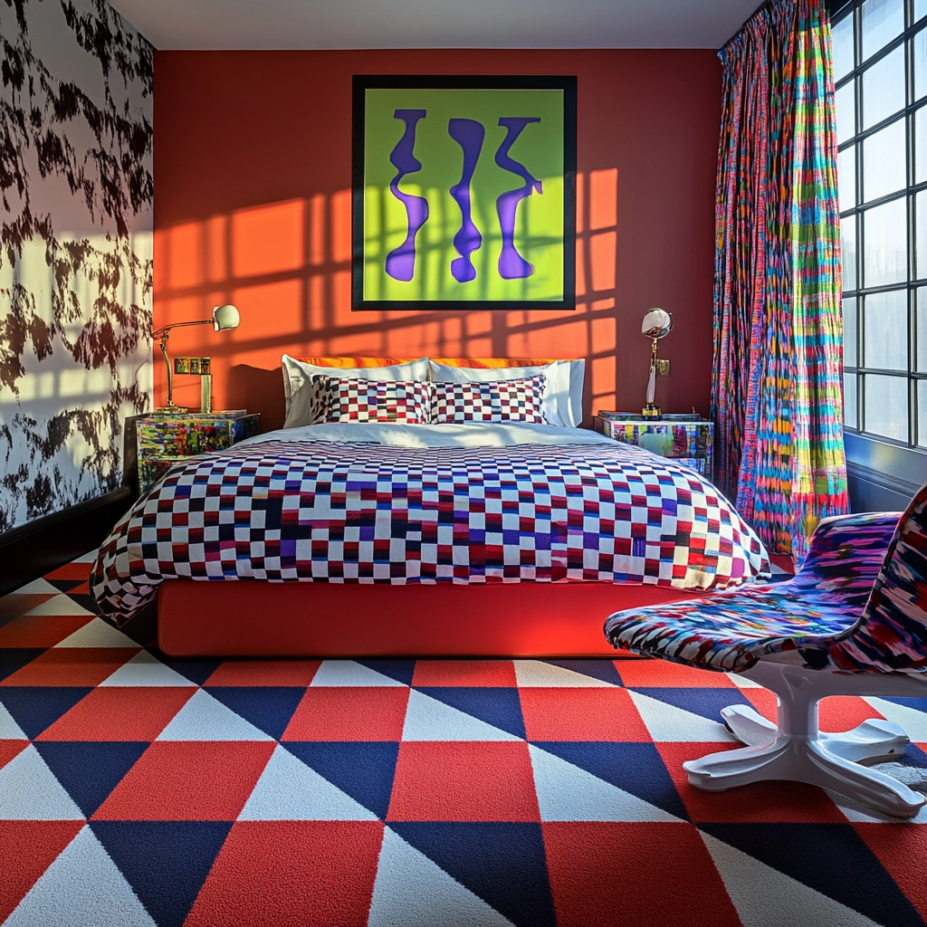 checkered carpet bedroom 78