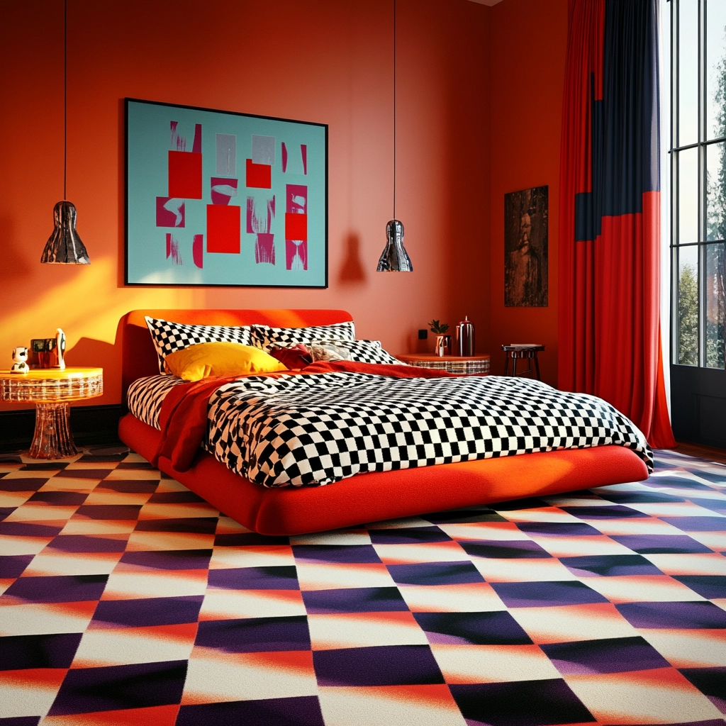 checkered carpet bedroom 79