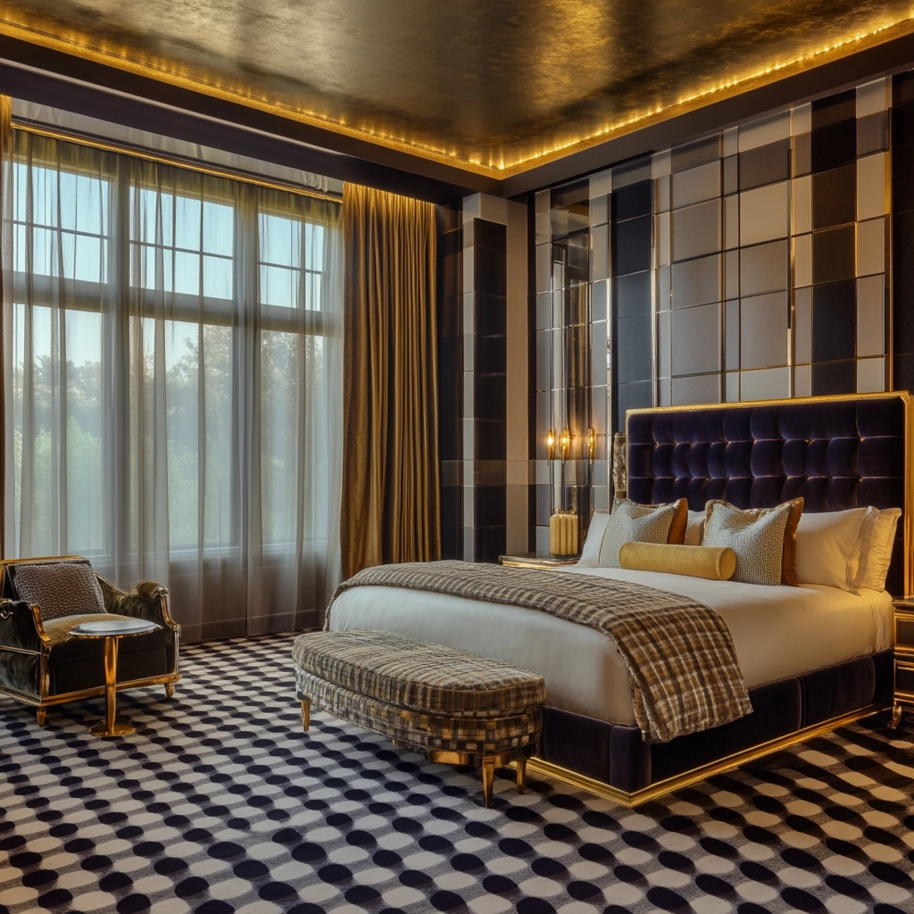 checkered carpet bedroom 9