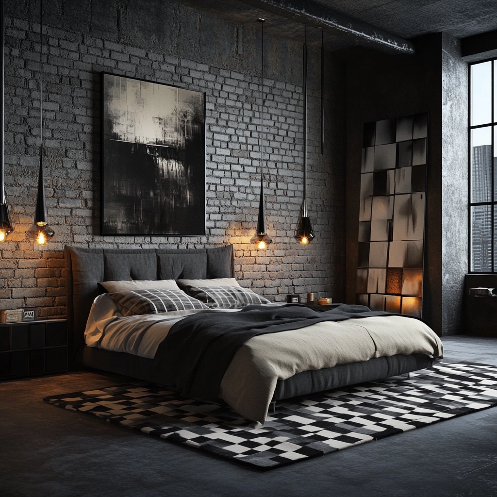 checkered rug bedroom 10