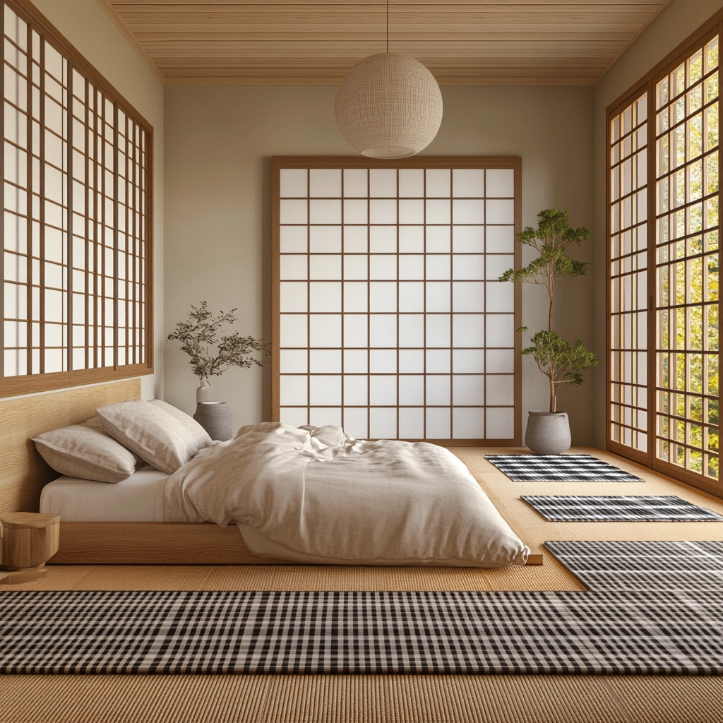 checkered rug bedroom 14