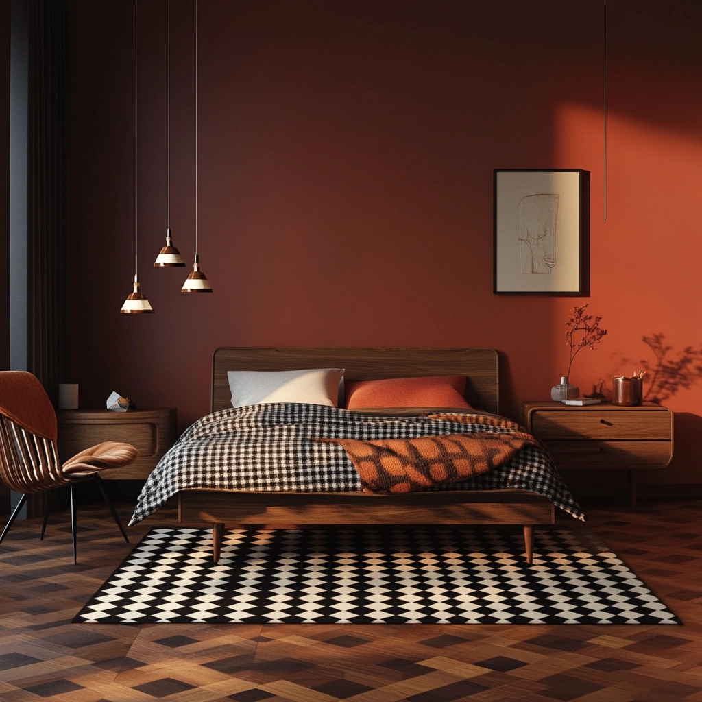 checkered rug bedroom 17