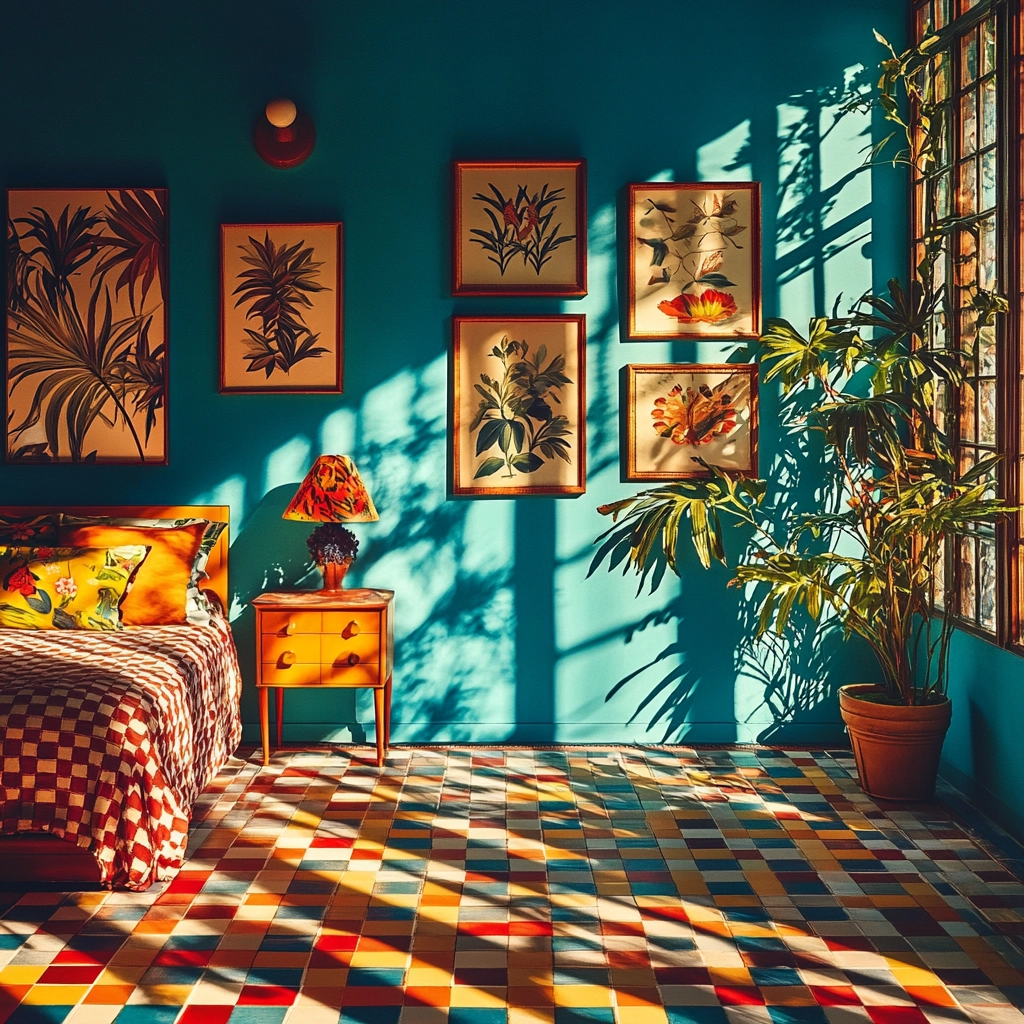 checkered rug bedroom 33