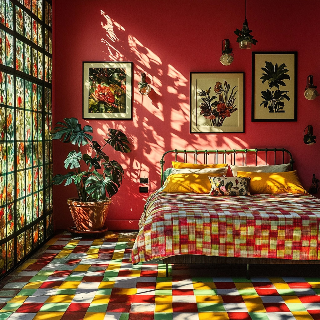 checkered rug bedroom 34