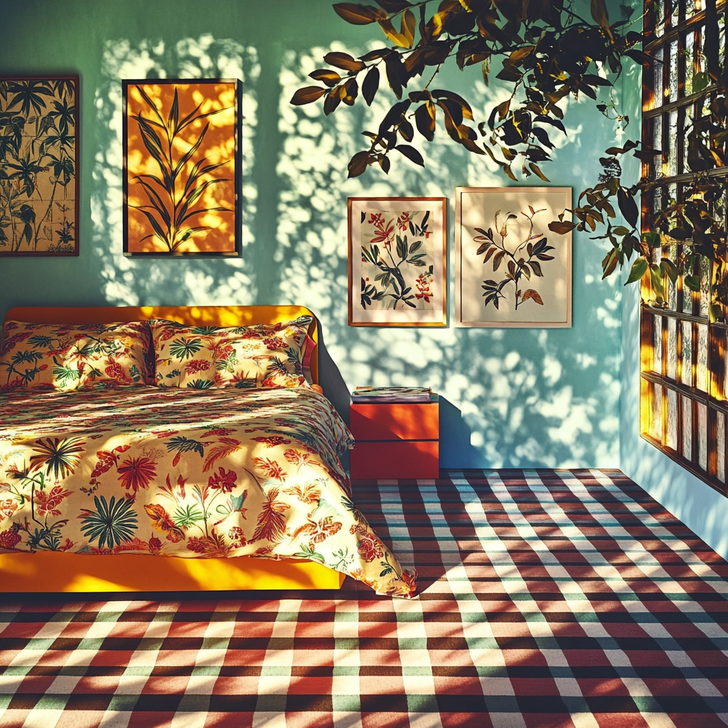 checkered rug bedroom 36