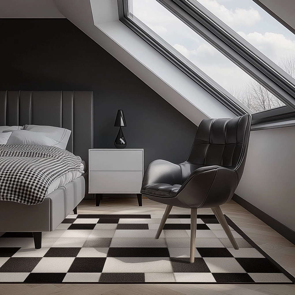 checkered rug bedroom 42