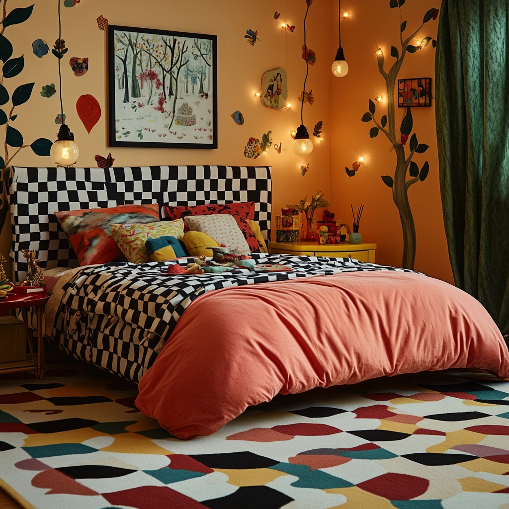 checkered rug bedroom 45