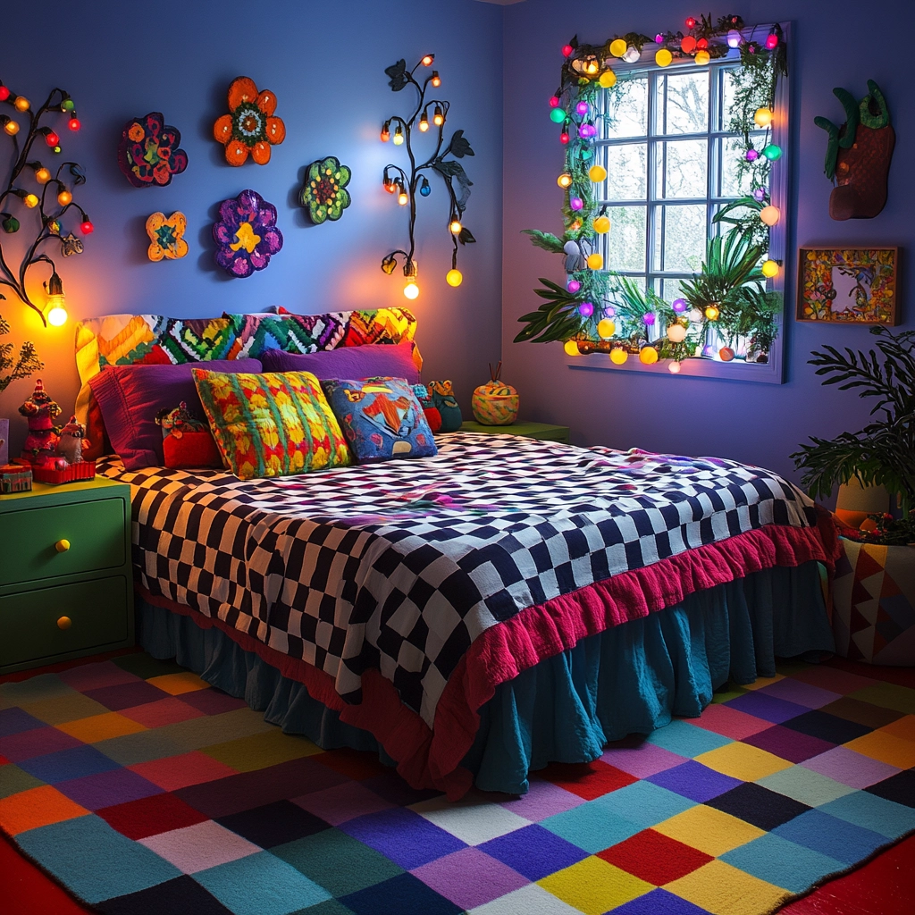 checkered rug bedroom 46