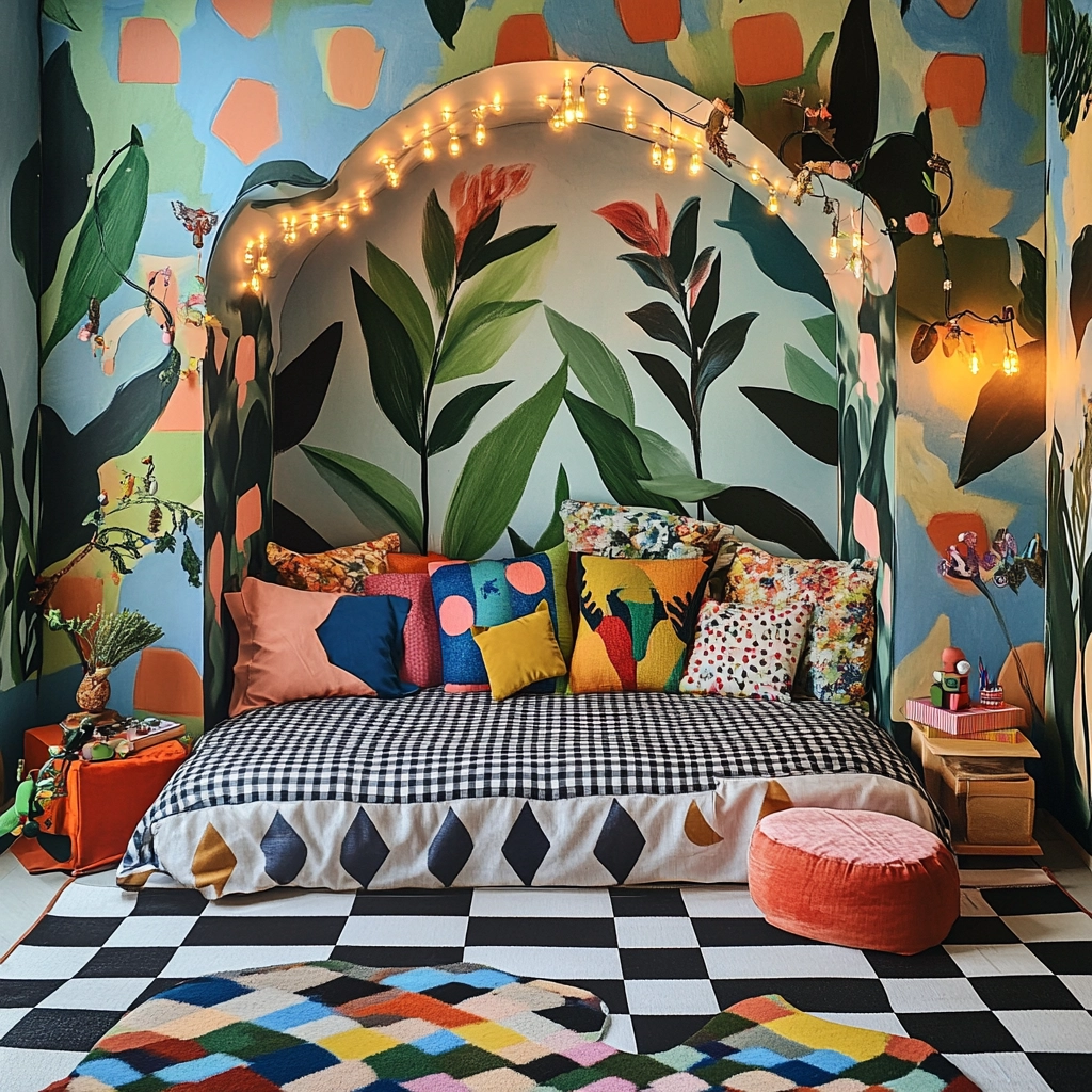 checkered rug bedroom 48