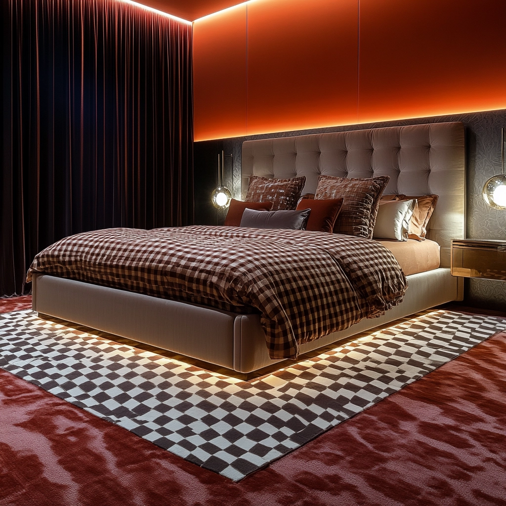 checkered rug bedroom 49