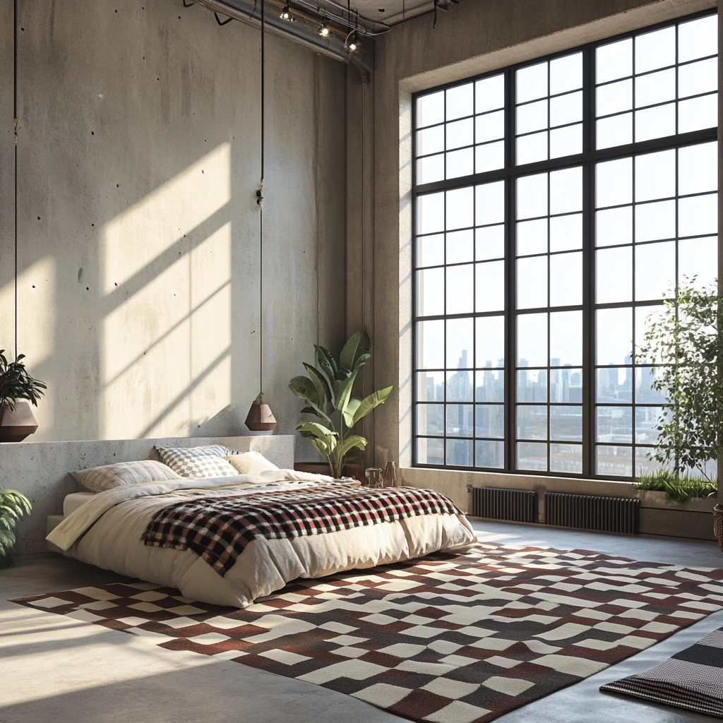 checkered rug bedroom 53