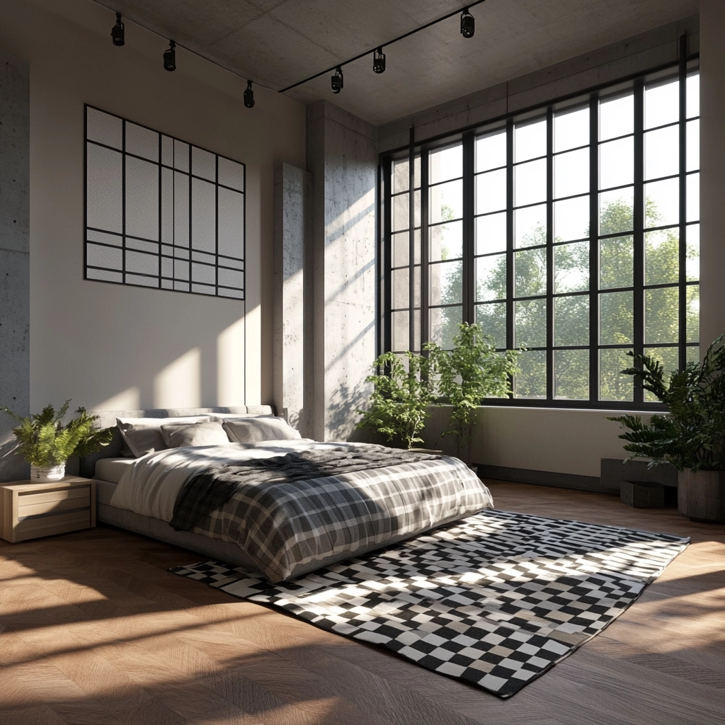 checkered rug bedroom 54