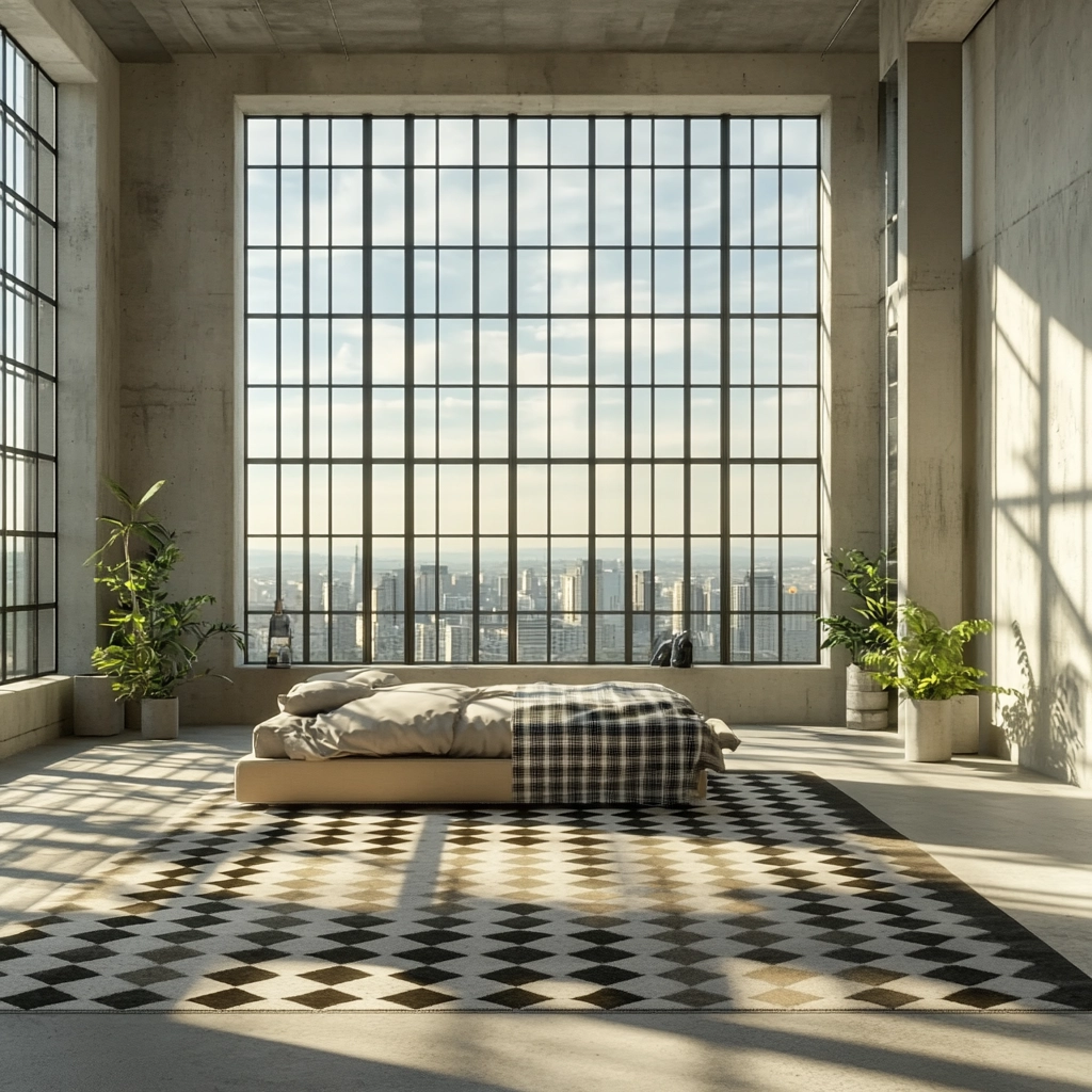 checkered rug bedroom 56
