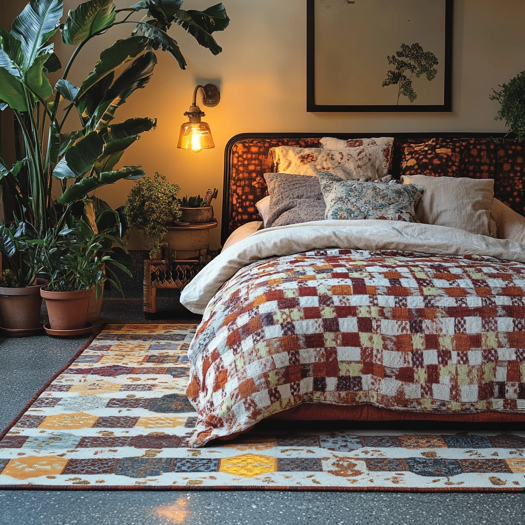 checkered rug bedroom 7