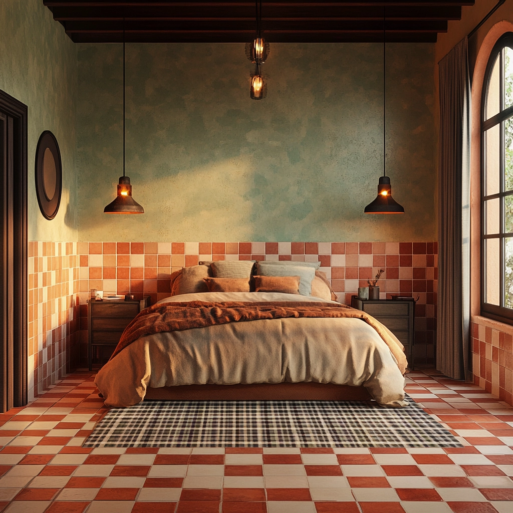 checkered rug bedroom 80