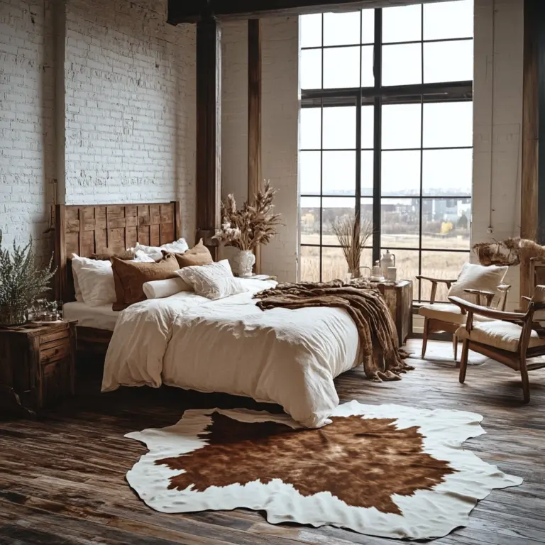 cow hide rug bedroom ideas 1