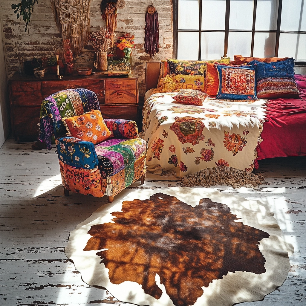 cow hide rug bedroom ideas 13