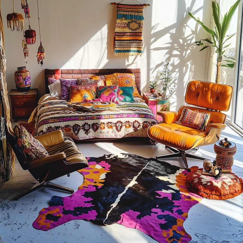 cow hide rug bedroom ideas 14