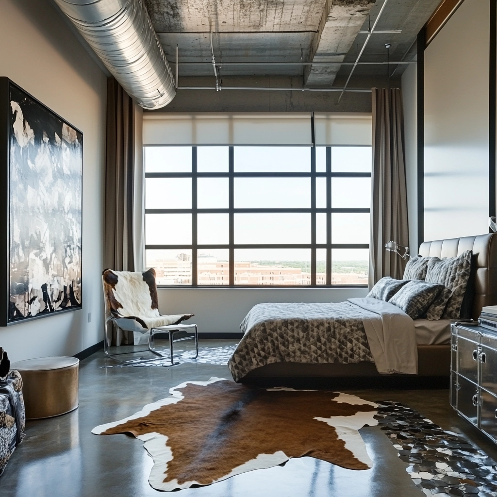 cow hide rug bedroom ideas 47
