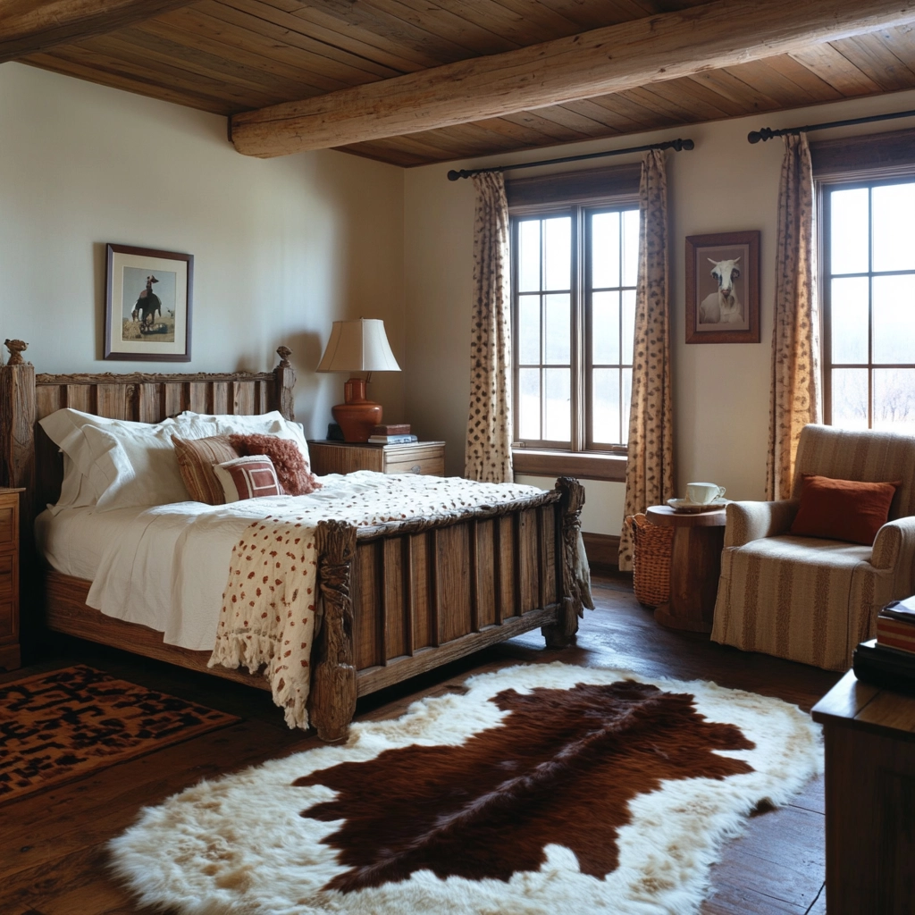 cow hide rug bedroom ideas 58