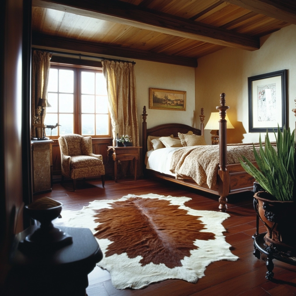 cow hide rug bedroom ideas 59