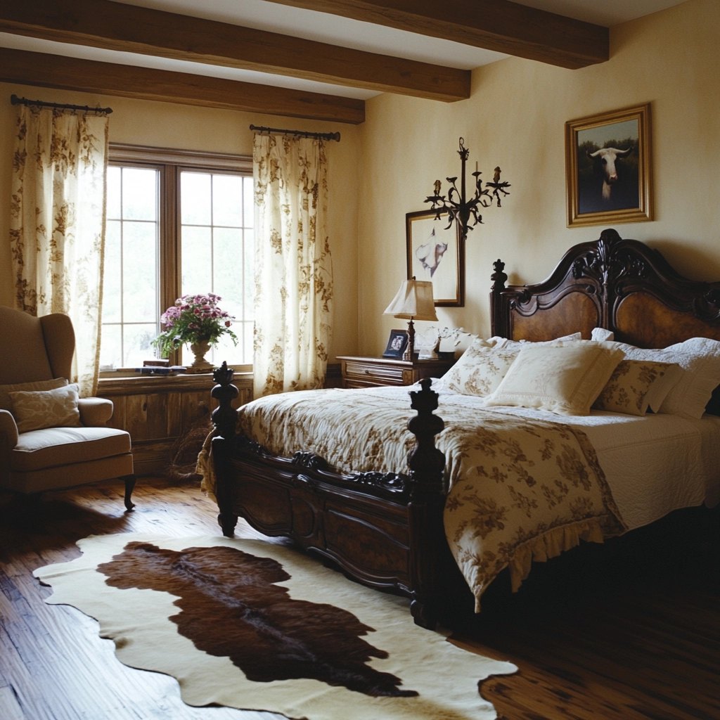 cow hide rug bedroom ideas 60