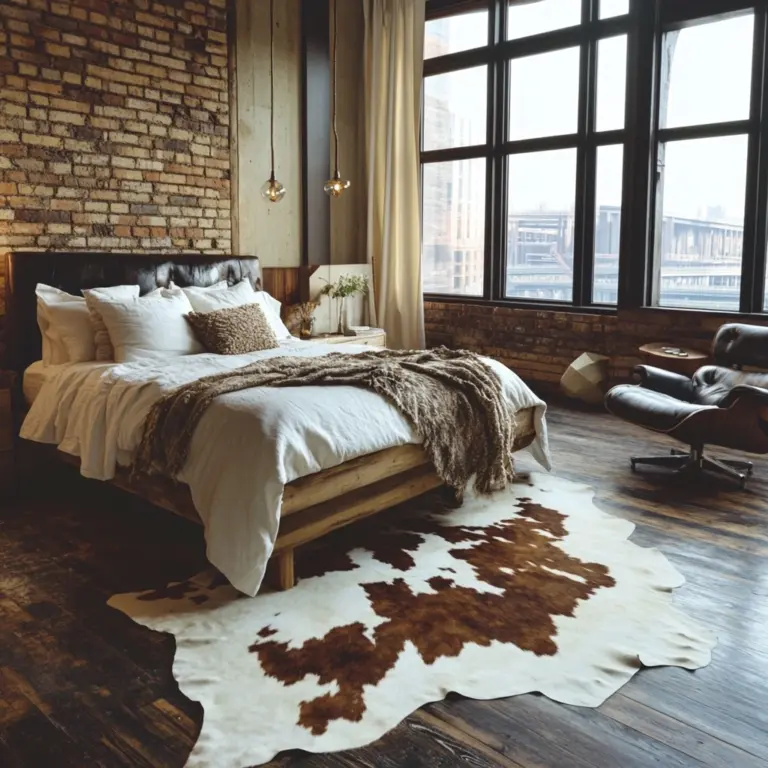 cowhide rug bedroom 1