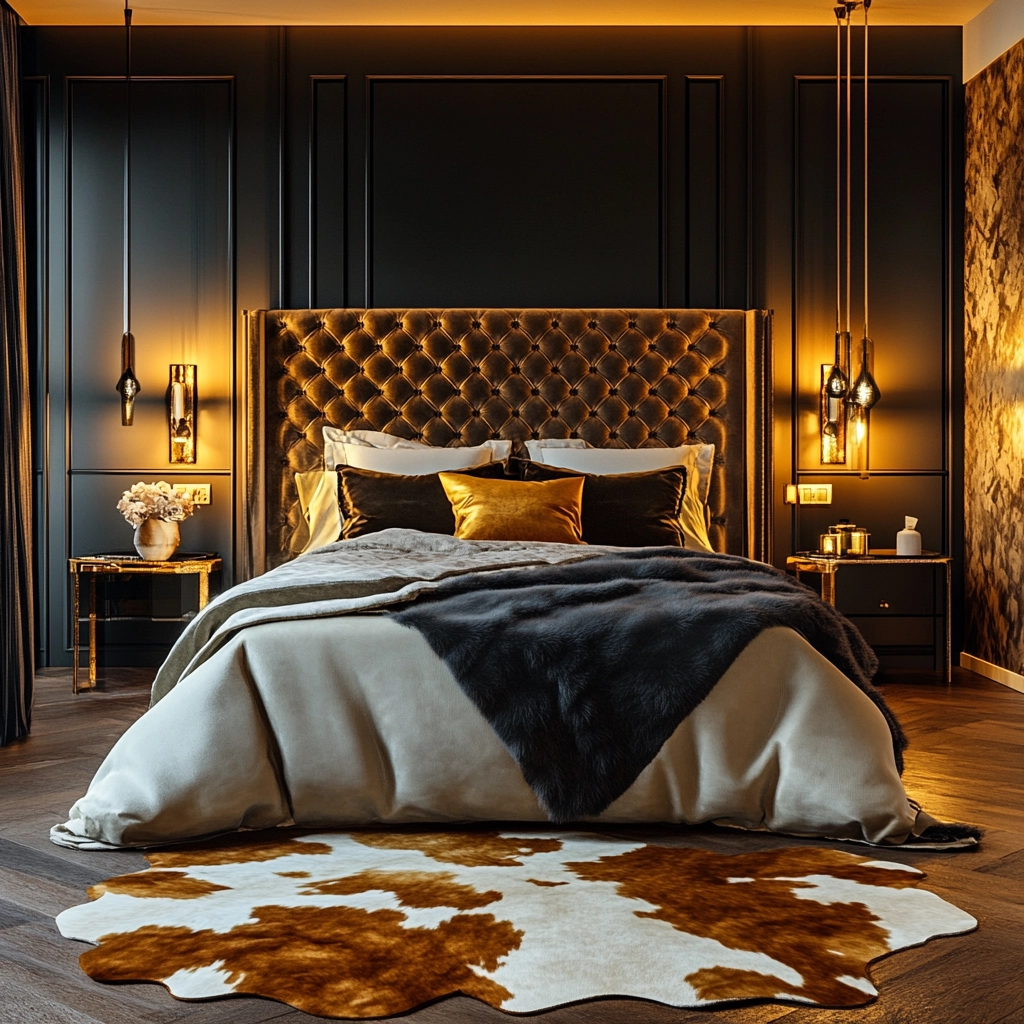 cowhide rug bedroom 13