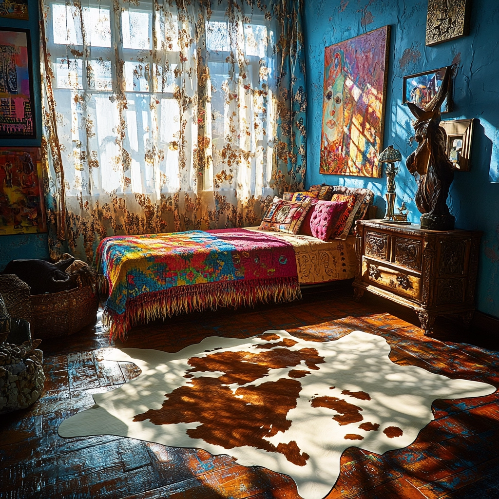 cowhide rug bedroom 22