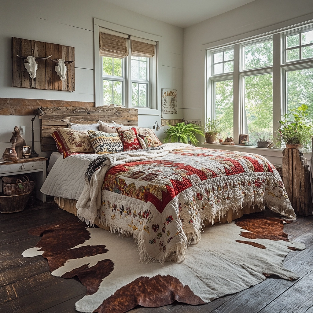 cowhide rug bedroom 49