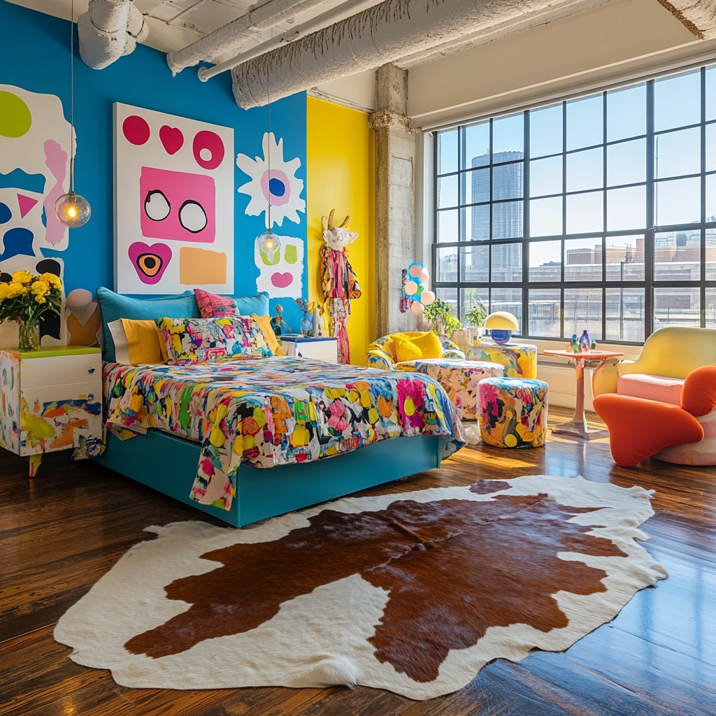 cowhide rug bedroom 53