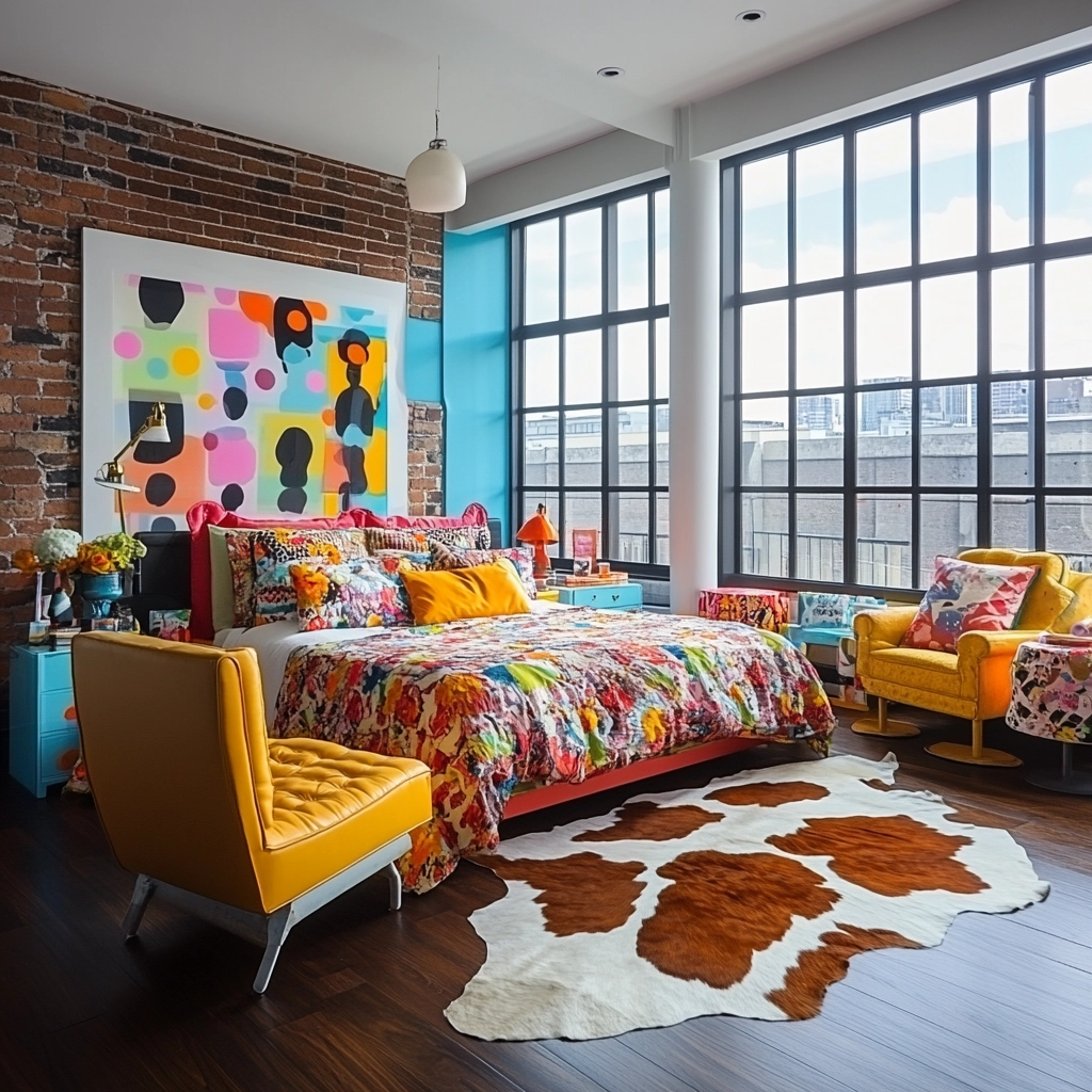 cowhide rug bedroom 54