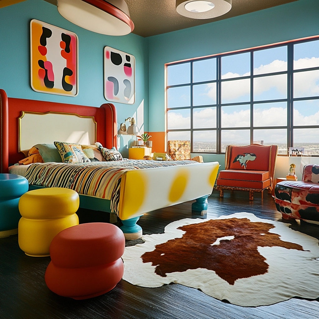 cowhide rug bedroom 55