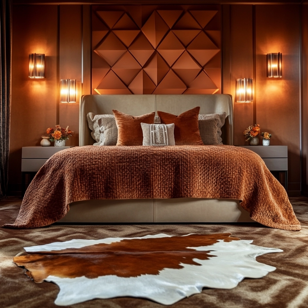 cowhide rug bedroom 58