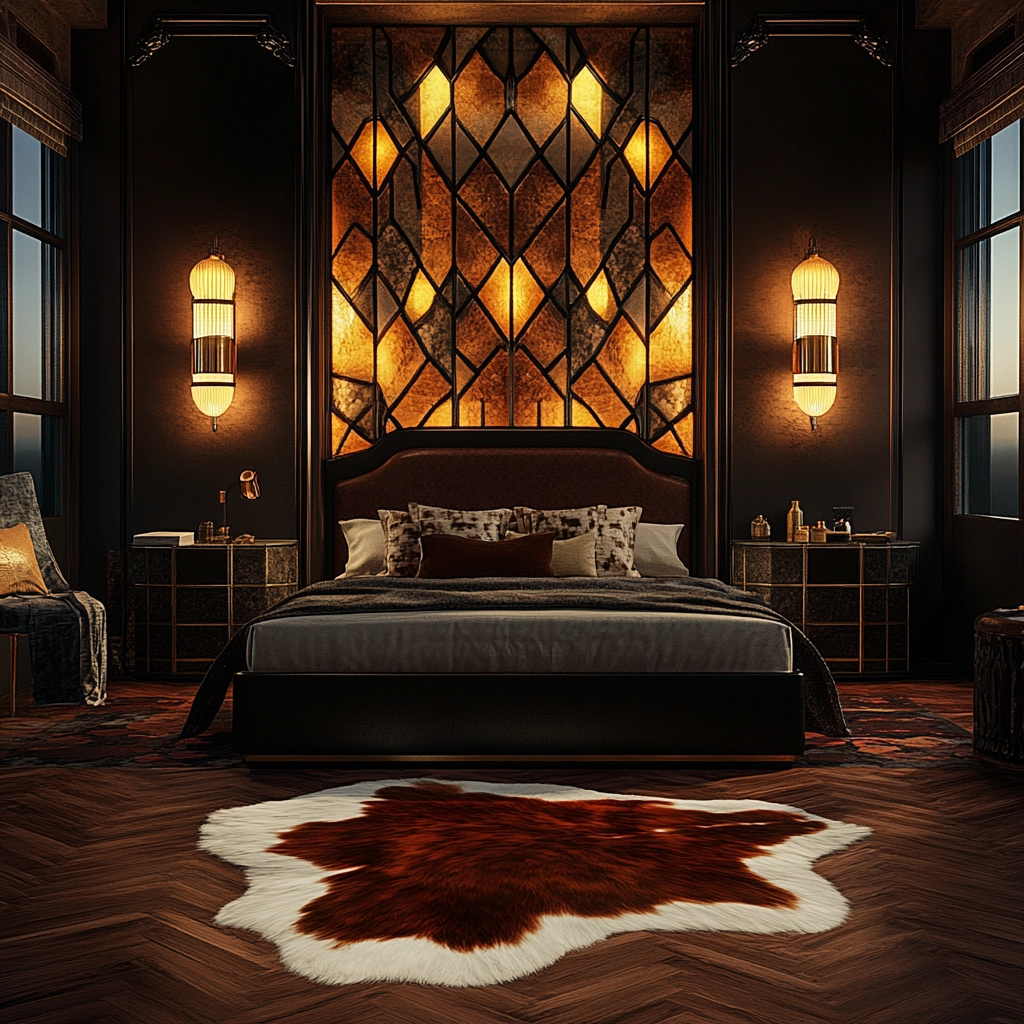 cowhide rug bedroom 59