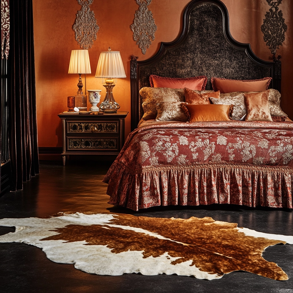 cowhide rug bedroom 77