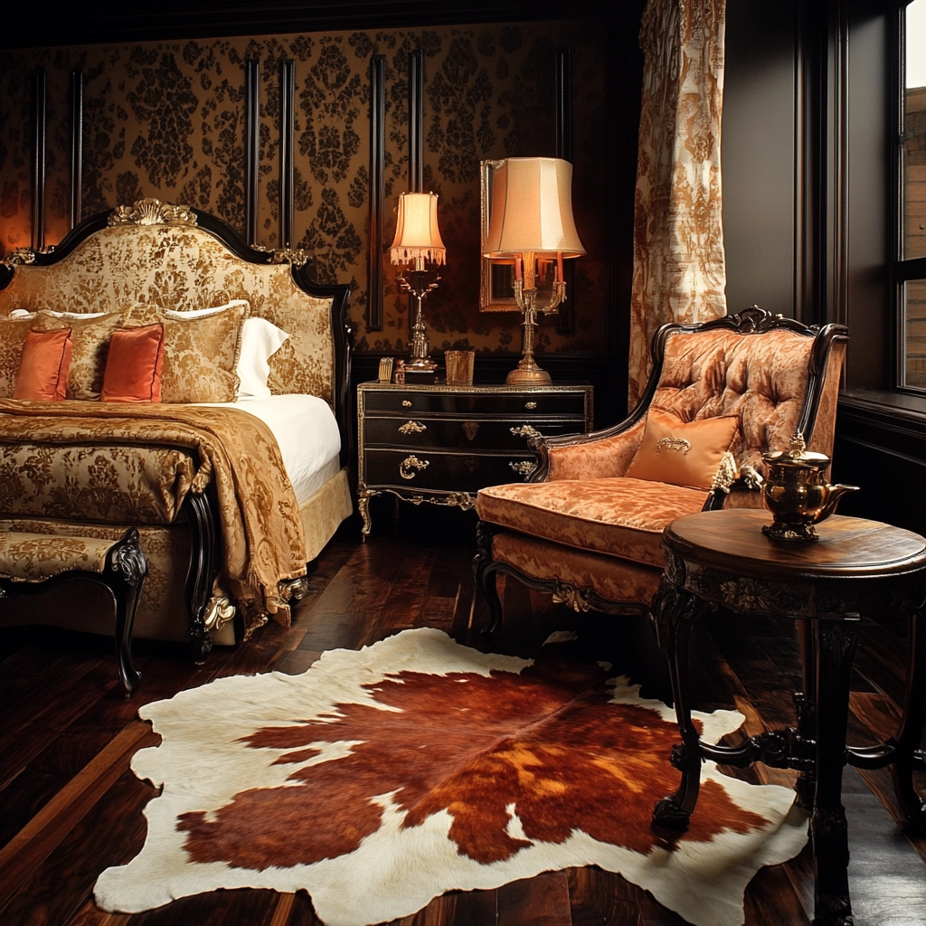 cowhide rug bedroom 79